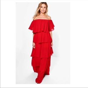 Red, Off-the-Shoulder Maxi